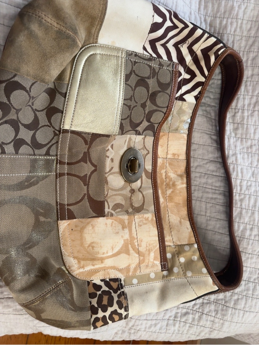 Coach Patchwork Hobo Bag in Beige, Brown and Cream